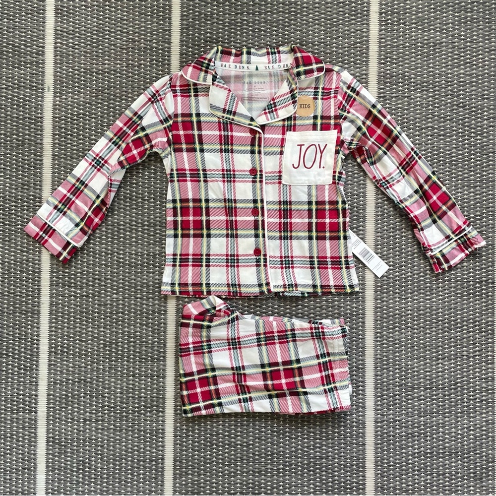 Rae Dunn JOY Christmas Plaid Pajamas, 3T